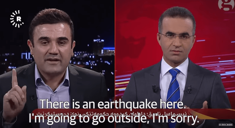 I ftuari braktis intervistën direkte nga tërmeti i fundit në Irak (VIDEO)