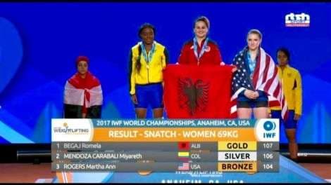 Romela Begaj shpallet kampione bote në peshëngritje (VIDEO)