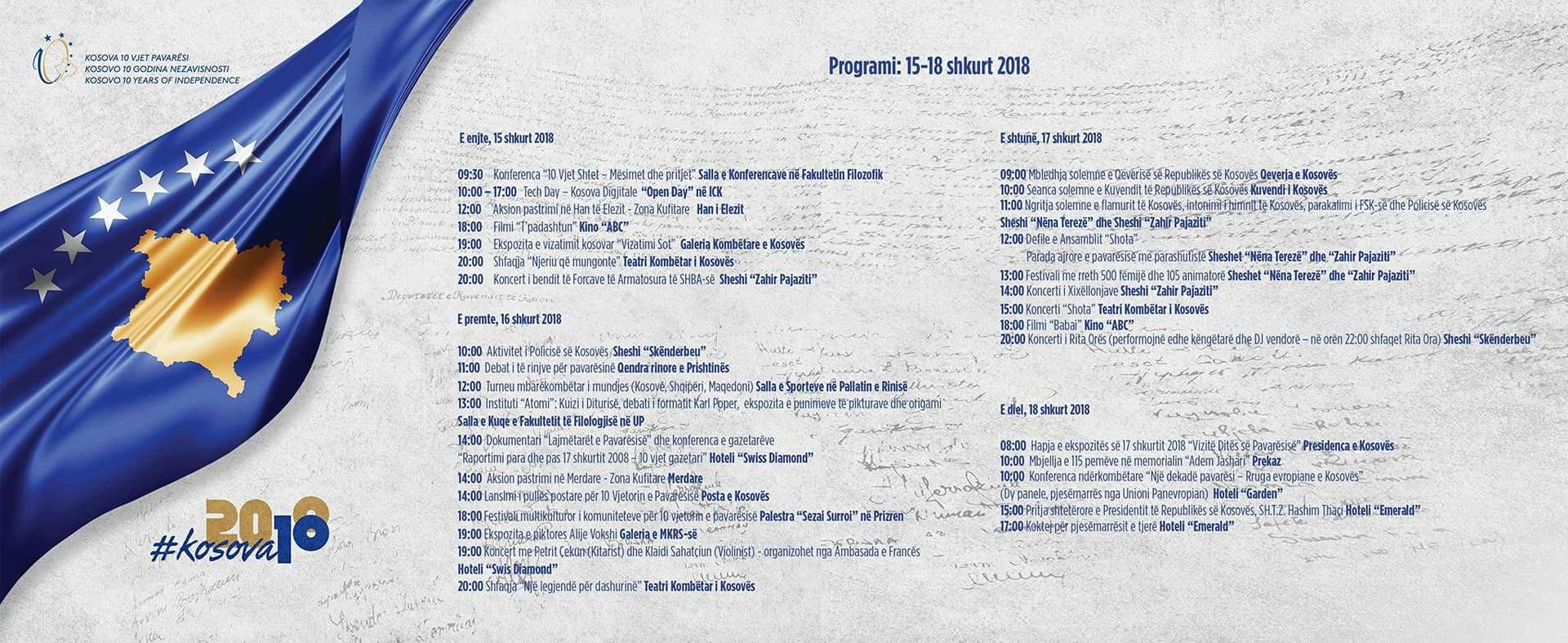 AGJENDA E FESTIMEVE PËR DHJETËVJETORIN E PAVARËSISË