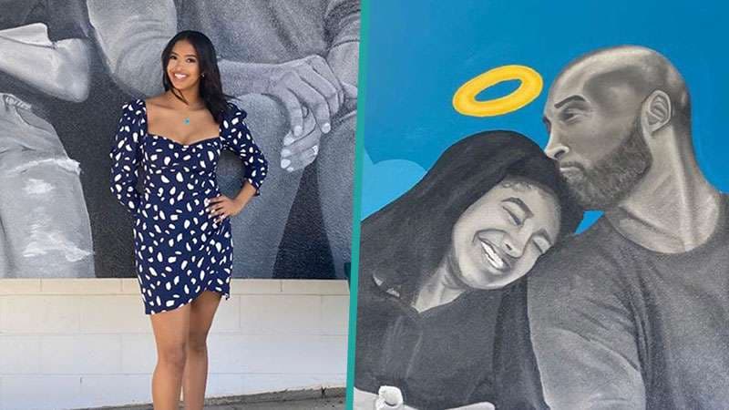 E bija e Kobe Bryant fotografohet pranë muralit të babait dhe motrës së saj