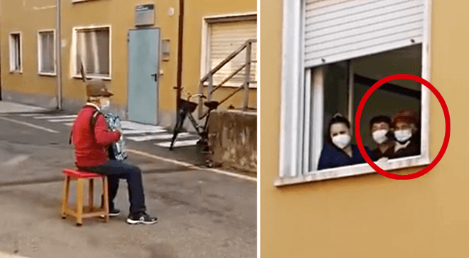 81 vjeçari italian nuk mund ta vizitonte gruan në spital, i bën muzikë nga rruga (VIDEO)