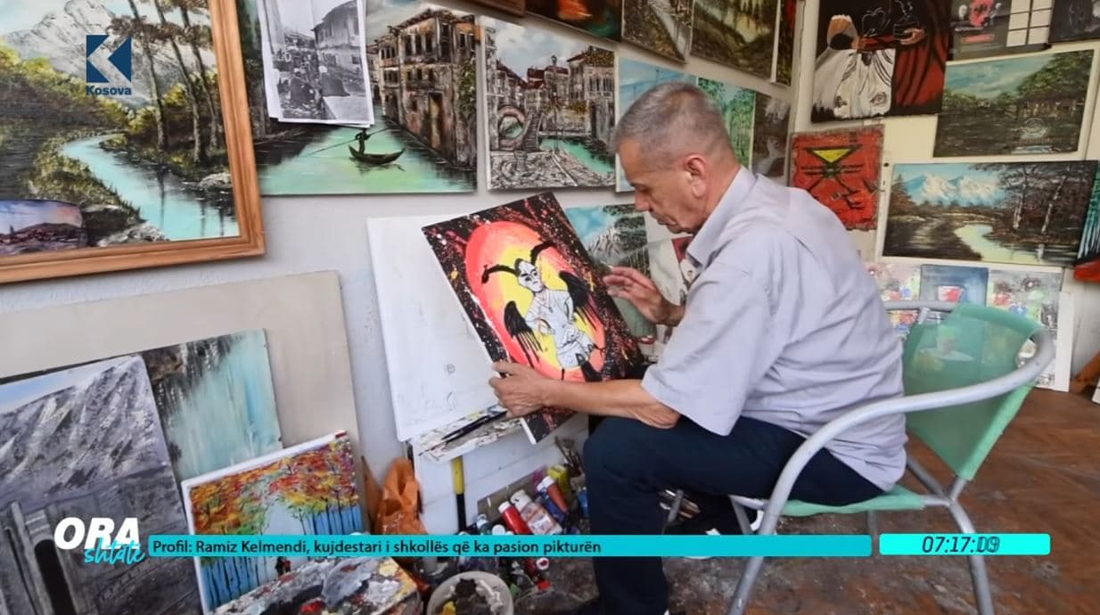 Ramiz Kelmendi, kujdestari i shkollës që ka pasion pikturën (VIDEO)