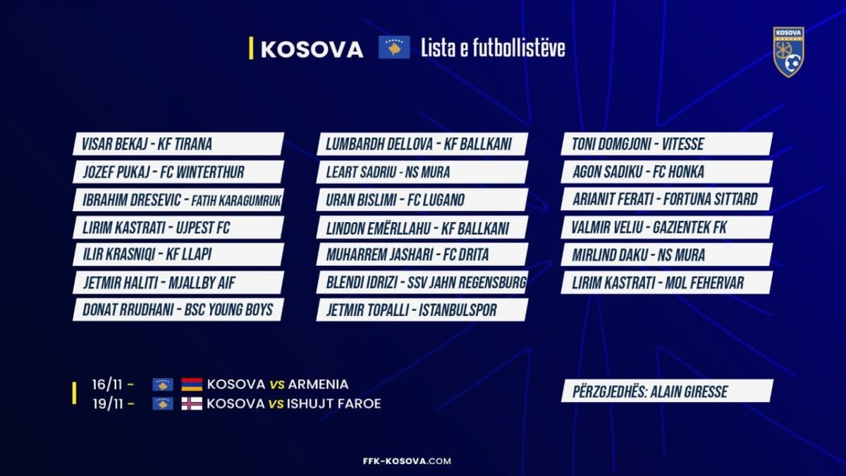 Giresse publikon listën e Kosovës për miqësoret