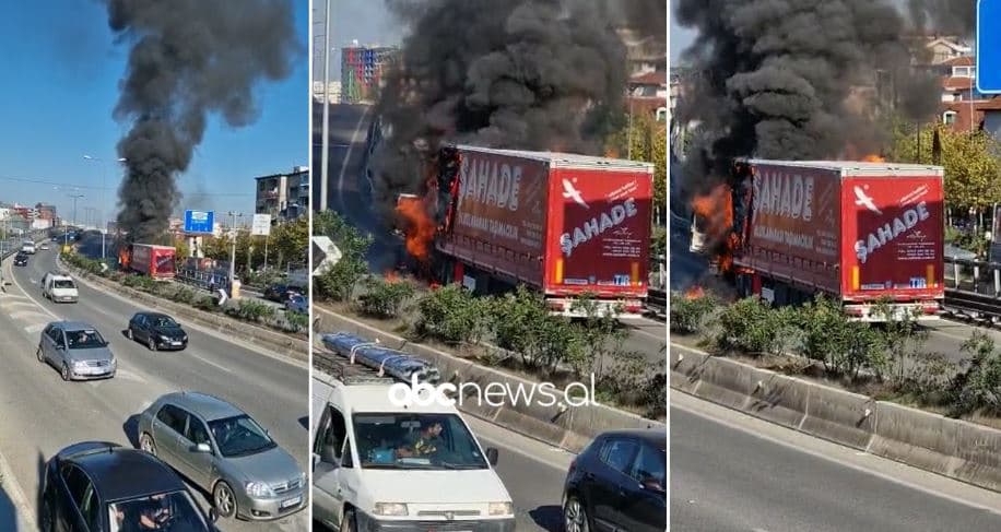 Përfshihet nga flakët e mëdha një kamion në Tiranë