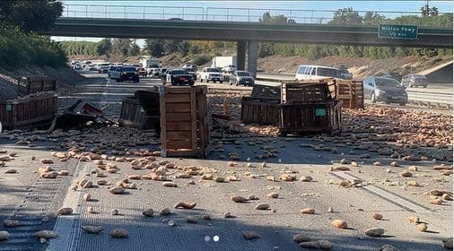 Aksidenti bllokon autostradën në Kaliforni me patate të ëmbla