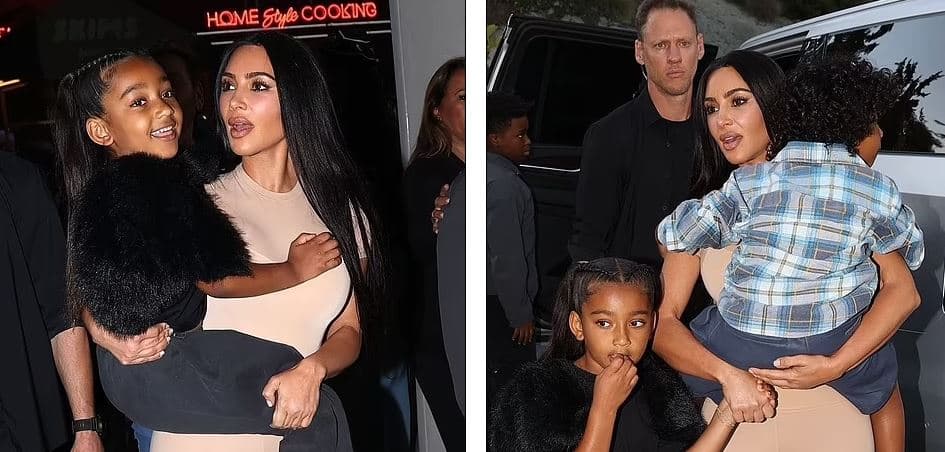 Kim Kardashian mahnit me pamjen teksa sjell fëmijët në festën e SKIMS