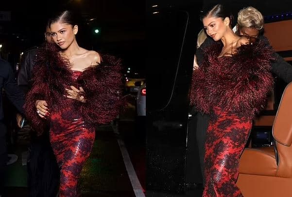 Zendaya mahnit me fustanin e kuq të ngushtë nga Bardot