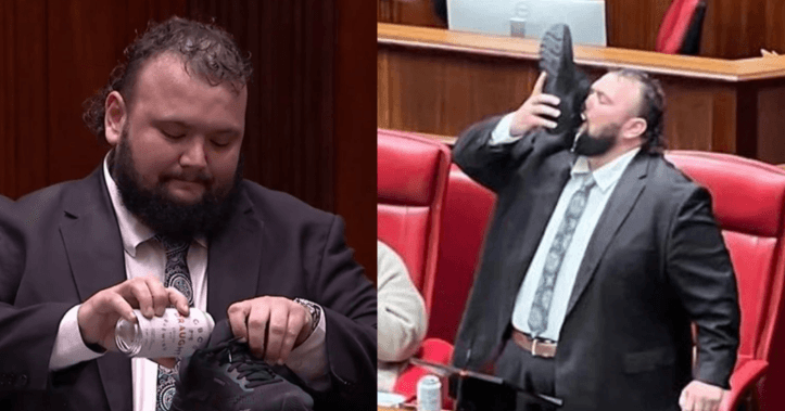 Fund i pazakontë karriere: Politikani australian pi birrë nga këpuca (VIDEO)