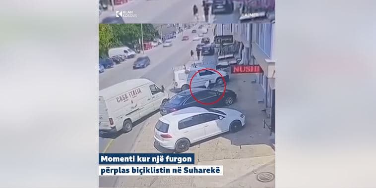 Momenti kur një çiklist përplaset nga furgoni në Suharekë (VIDEO)