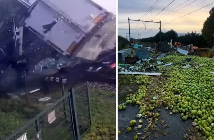 Aksident i tmerrshëm në Holandë: Treni përplaset me kamionin e ngarkuar me dardha (VIDEO)