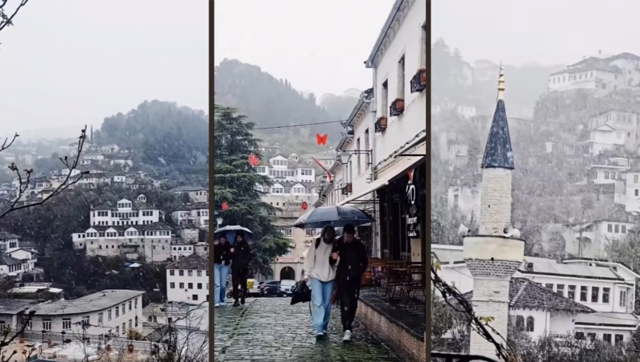 Rama ndan pamje të rralla të Gjirokastrës nën dëborë (VIDEO)