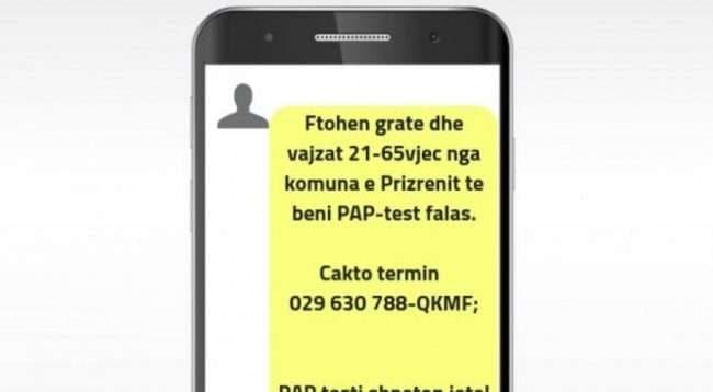 Përmes sms vajzat dhe gratë e Prizrenit ftohen të bëjnë falas PAP Testin