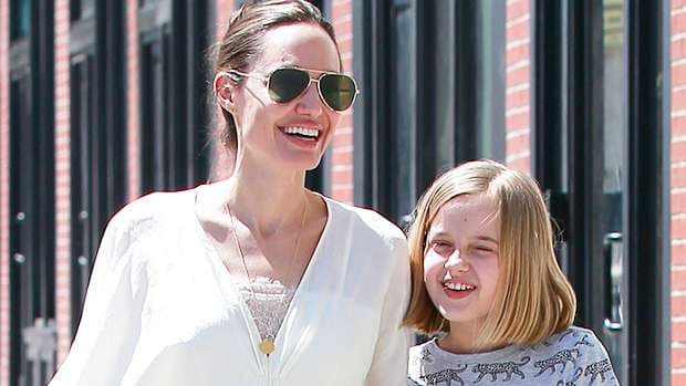 Angelina dhe e vogla e saj të buzëqeshura ecin së bashku në Los Angeles